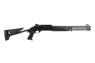 The Benelli M4 12 gauge shotgun features an adjustable stock.
